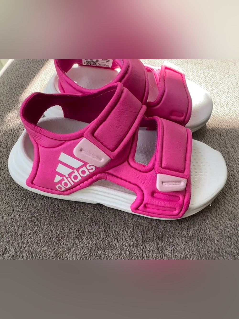 adidas Bright Pink Toddler Sz~4 Girls' Velcro Sport Sandals with White Sole*EUC